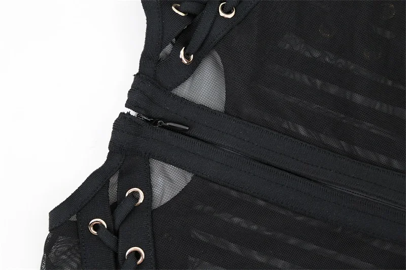 

Leger Babe 2018 Black New Women Round Neck Short Sleeve Crisscross Lace Up Mesh Patchwork Bodycon Party Sexy Mini Bandage Dress