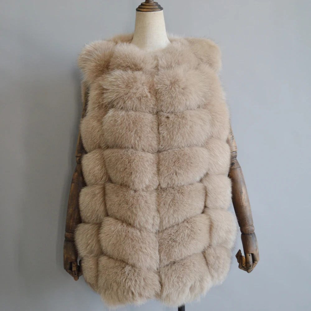 Брендовые Роскошные вечерние подлинный реальный лисий мех жилет для женщин