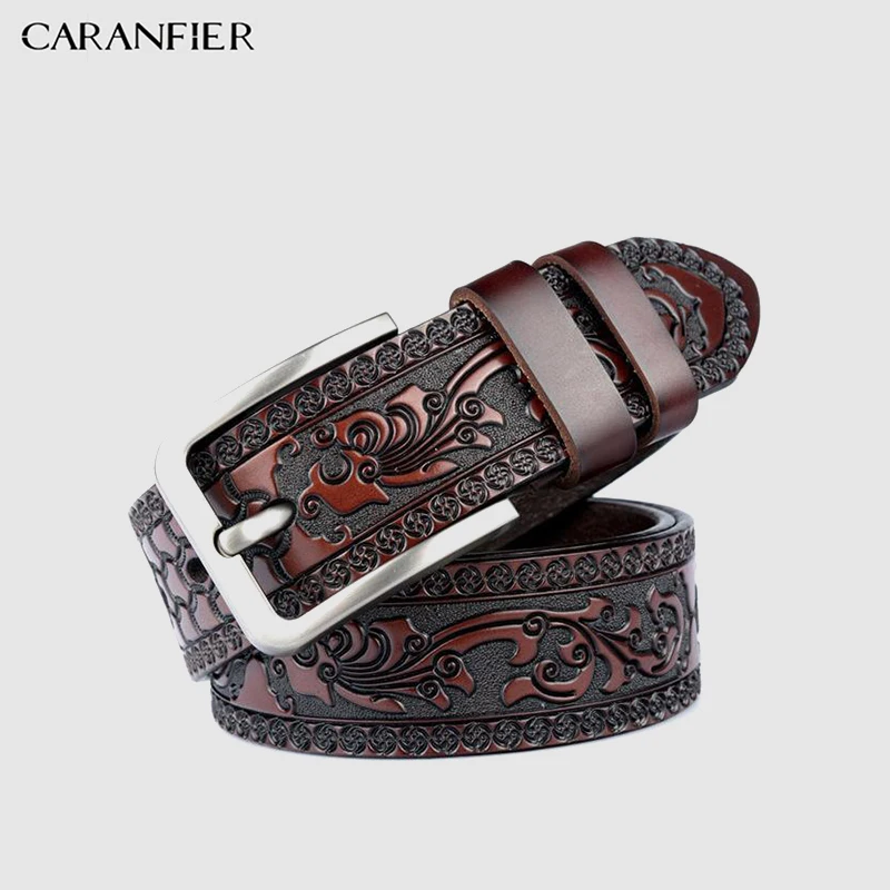 Ремень CARANFIER из 100% воловьей кожи с резным узором для мужчин винтажный ремень Ceinture