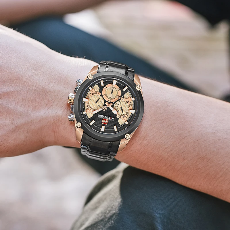 Часы наручные NAVIFORCE Мужские кварцевые брендовые Роскошные Спортивные