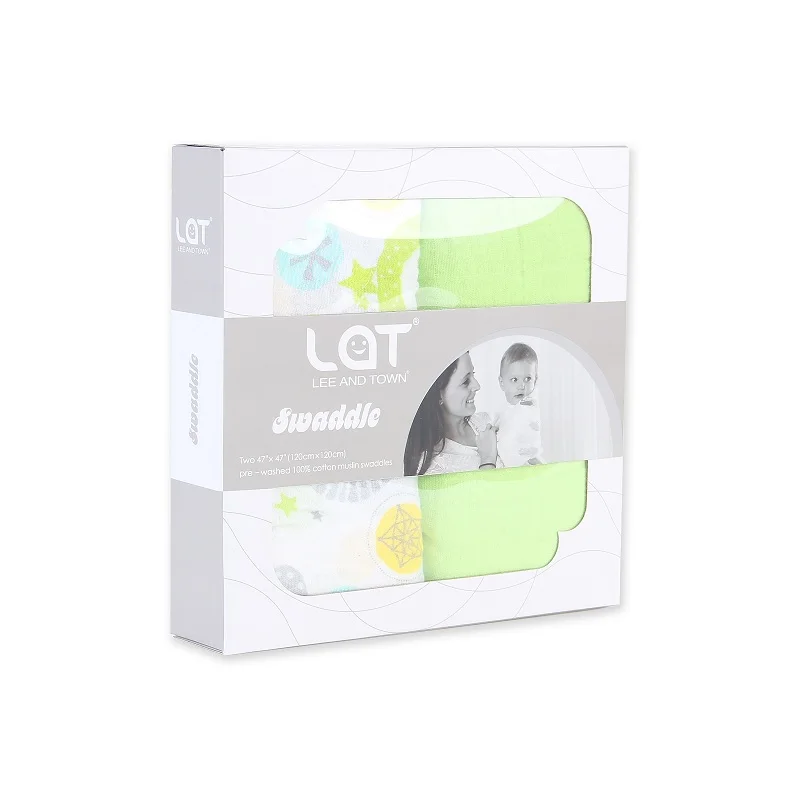 Green circle 2 шт./компл. LAT детские хлопковая муслиновая пеленка Одеяло Обёрточная бумага, получая Одеяло, отрыжка ткань& идеальный подарок на вечеринку для будущей мамы "120x120 см - Цвет: Green circle