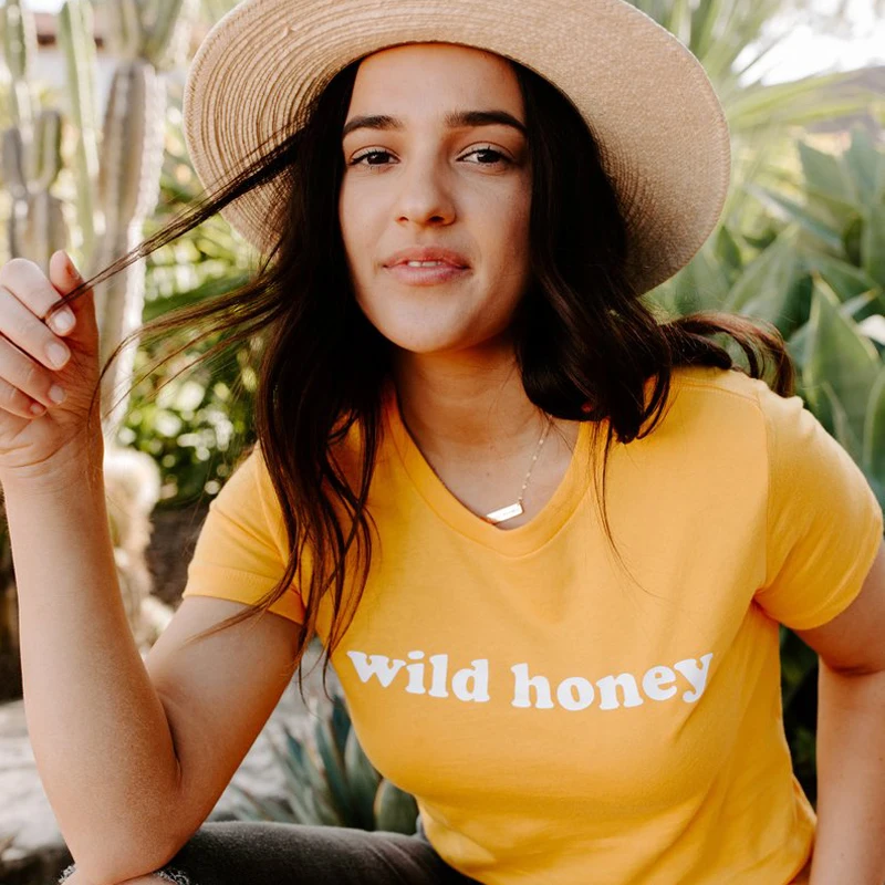 Дикий Мёд футболка Для женщин Мода Костюмы Винтаж Графический желтый
