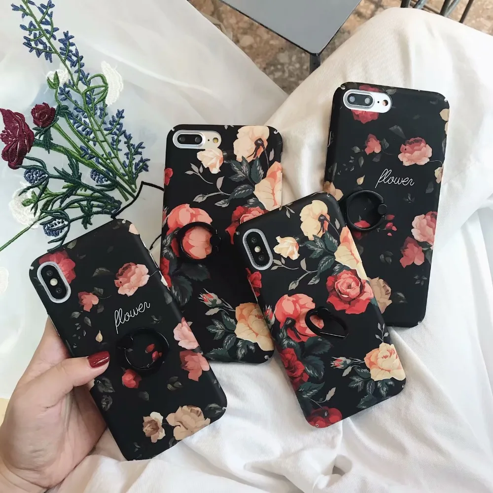 Для IphoneXR/78 P Новая мода Винтаж Literar Классический Розы Кольцо Кронштейн Kickstand PC