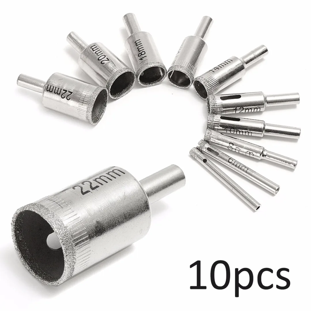 

New 10pcs 5mm-22mm Diamond Hole Saw Tile Ceramic Glass Marble Coated Drill Bit