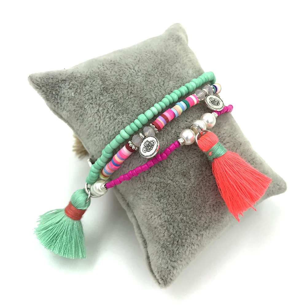 Новый Богемия Boho Chic браслет цвета радуги кисточкой Подвески нескольких слоев