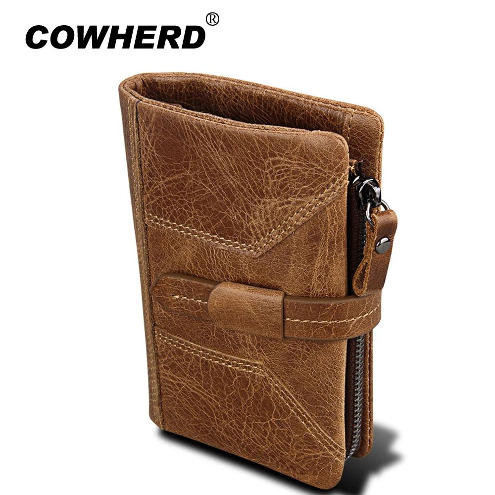 Мужской кошелек из коровьей кожи COWHERD модный с карманом для монет
