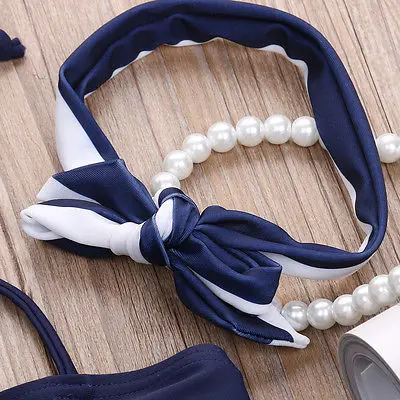 3Pcs Swim Suit Kids Baby Girls Bikini Set Outfits Navy Striped Headband Swimsuit Girl Swimwear Bathing Swimming Wear | Спорт и