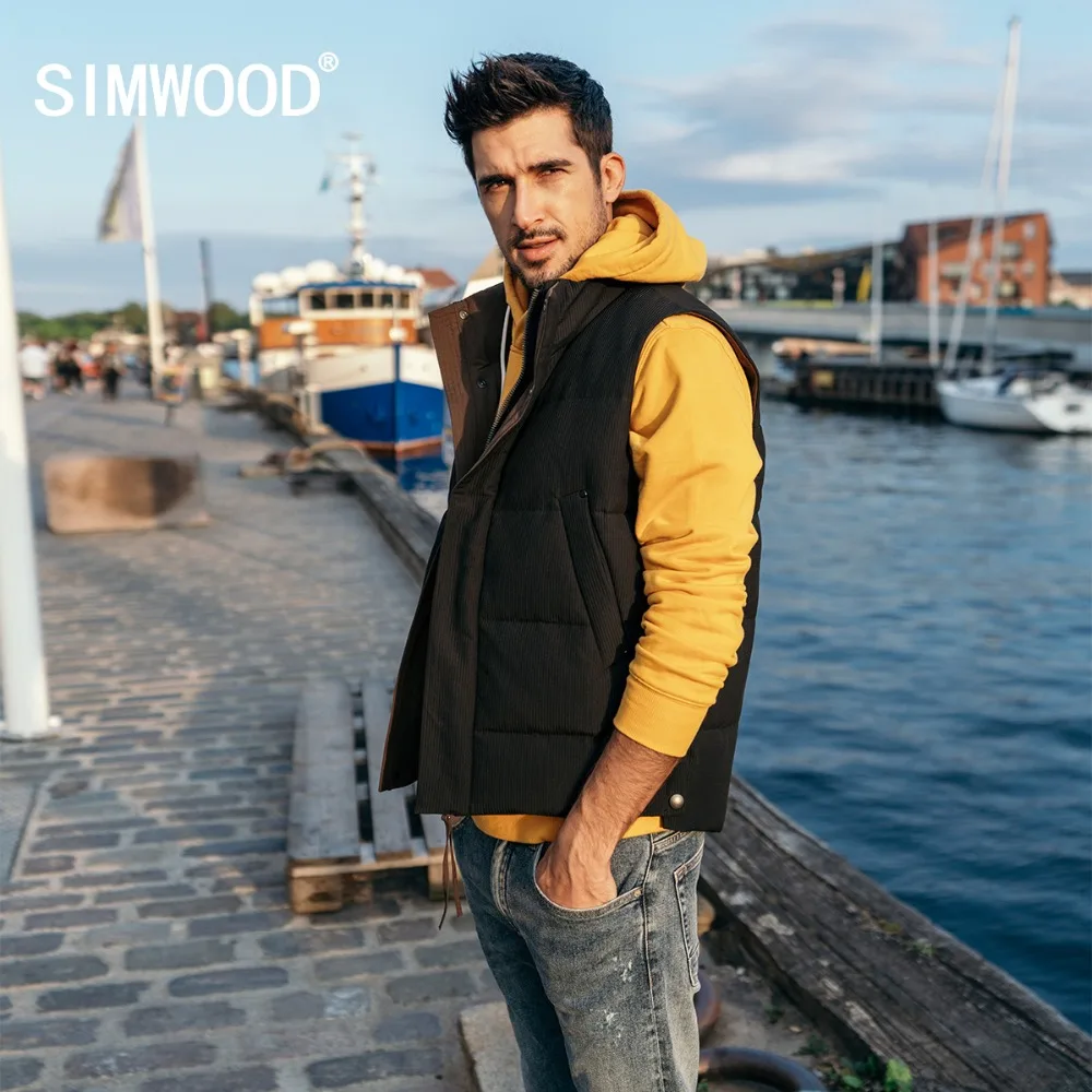 Бренд SIMWOOD белый утиный пух жилет пальто мужские 2019 осень зима теплые без рукавов