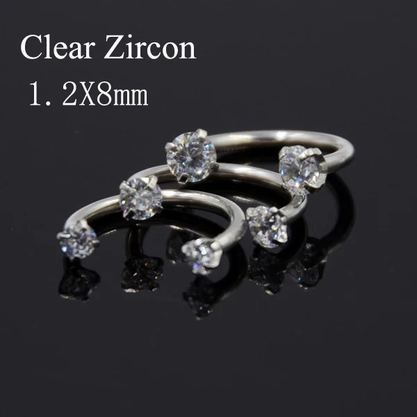 Clear Zircon 1.2X8mm 3 шт. смешанные размеры внутренняя нить опал Циркон Подкова круговой штанги ушной хрящ Хеликс перегородка нос Лабрет пирсинг ювелирные изделия - Окраска металла: Clear Zircon 1.2X8mm