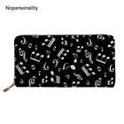 Кожаный кошелек для женщин Nopersonality, черный, с изображением музыкальных нот, с отделением для монет и клавиатуры