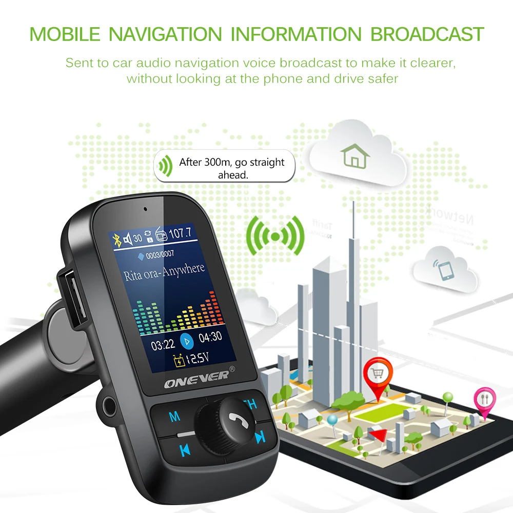 Onever 5V 3.1A fm-передатчик AUX модулятор Bluetooth беспроводной MP3 радио адаптер автомобильный комплект 1," цветной экран USB зарядное устройство TF карта