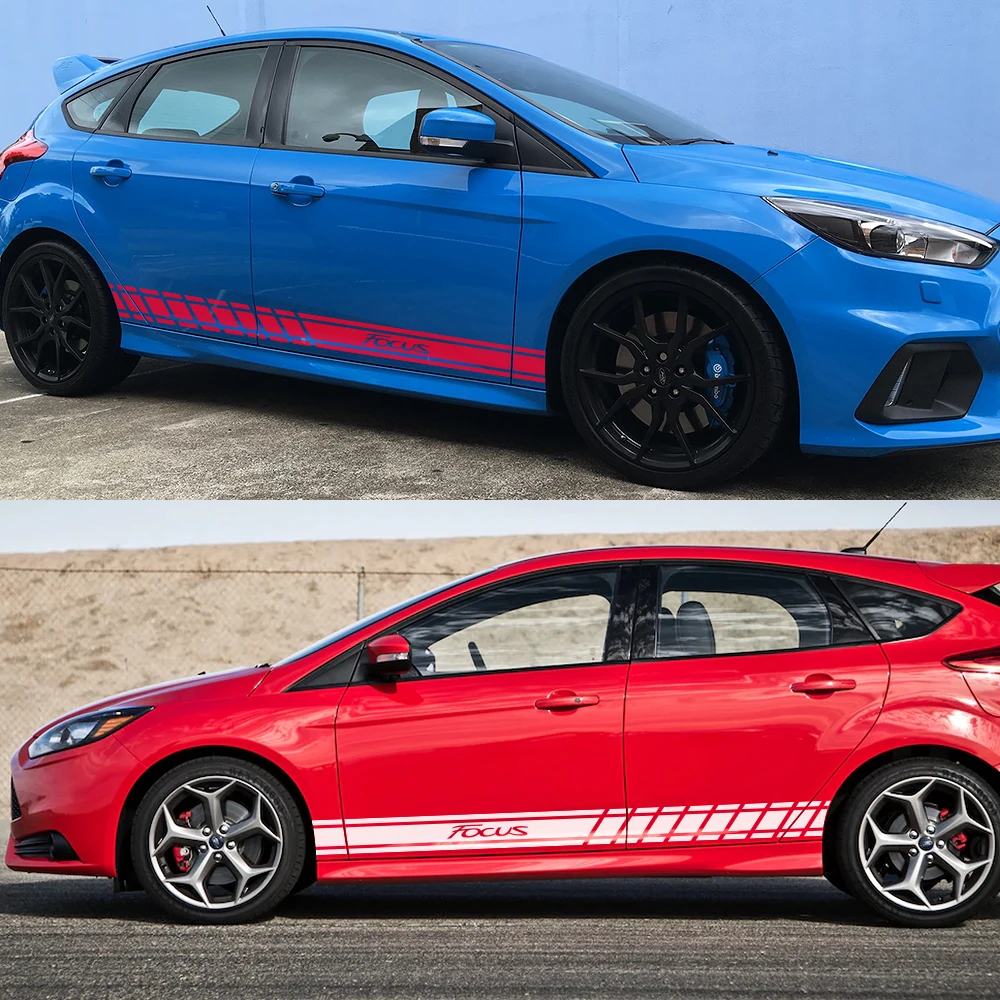2 шт. стильные автомобильные длинные боковые полосы наклейки DIY авто виниловые гоночные Стильные наклейки для Ford Focus 2 3 MK2 MK3 аксессуары для тюнинга автомобиля
