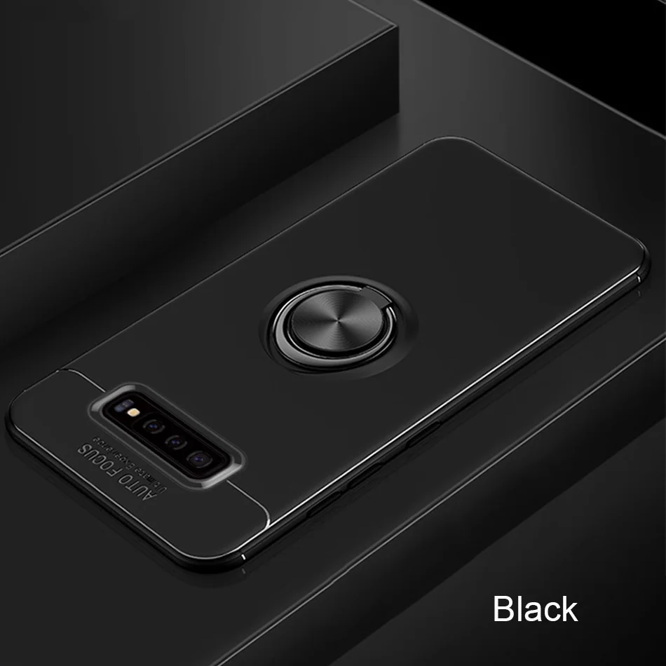 Роскошный противоударный чехол с металлическим кольцом для samsung Galaxy S8 S9 Plus S10 Lite чехол для телефона чехол для S10E Note 8 9 мягкий чехол - Цвет: Black