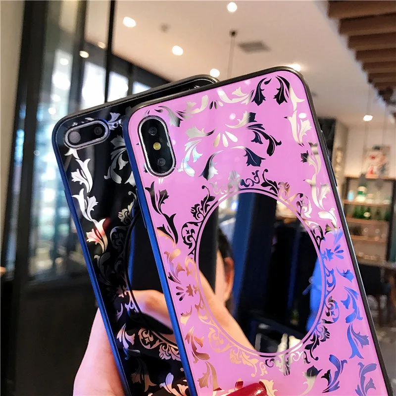 Luxury Plating Floral Mirror Case For iPhone X XR XS Max SE 5s Fashion Girls Silicon Cases 7 8 6 6s Plus cover coque |