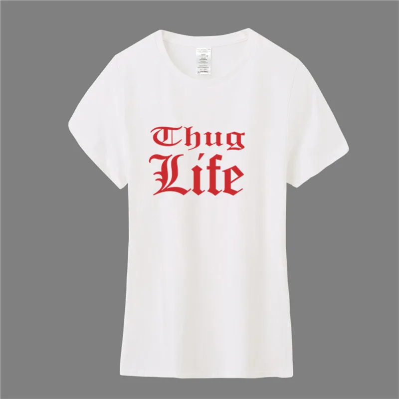 Thug Life футболка Для женщин топы для девочек модные хлопковые хип хоп рэп Тупак 2PAC