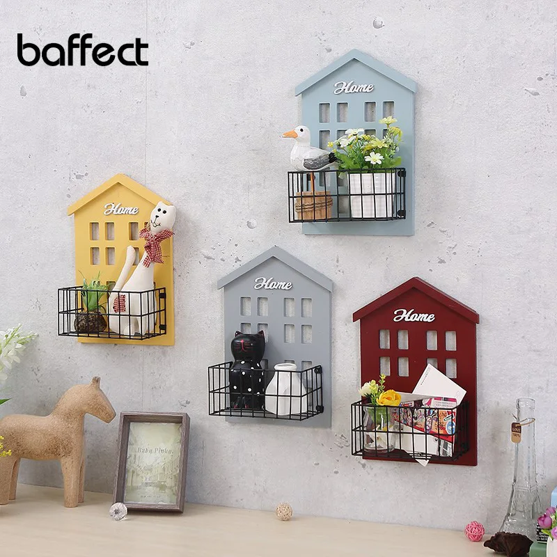 Vintage pastoral small house wall shelf living room mounted storage rack flower hanging decoration | Дом и сад