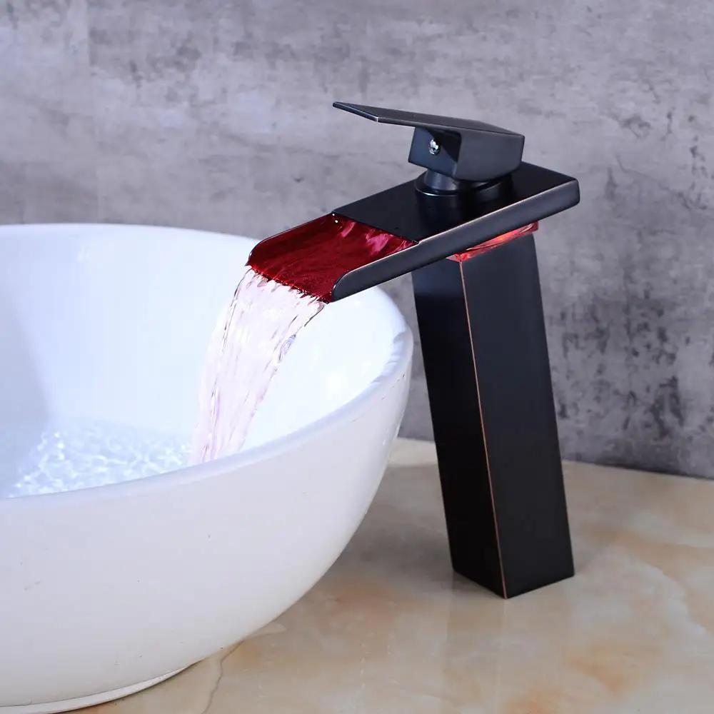 Светодиодный Водопад смеситель для раковины с контролем температуры воды