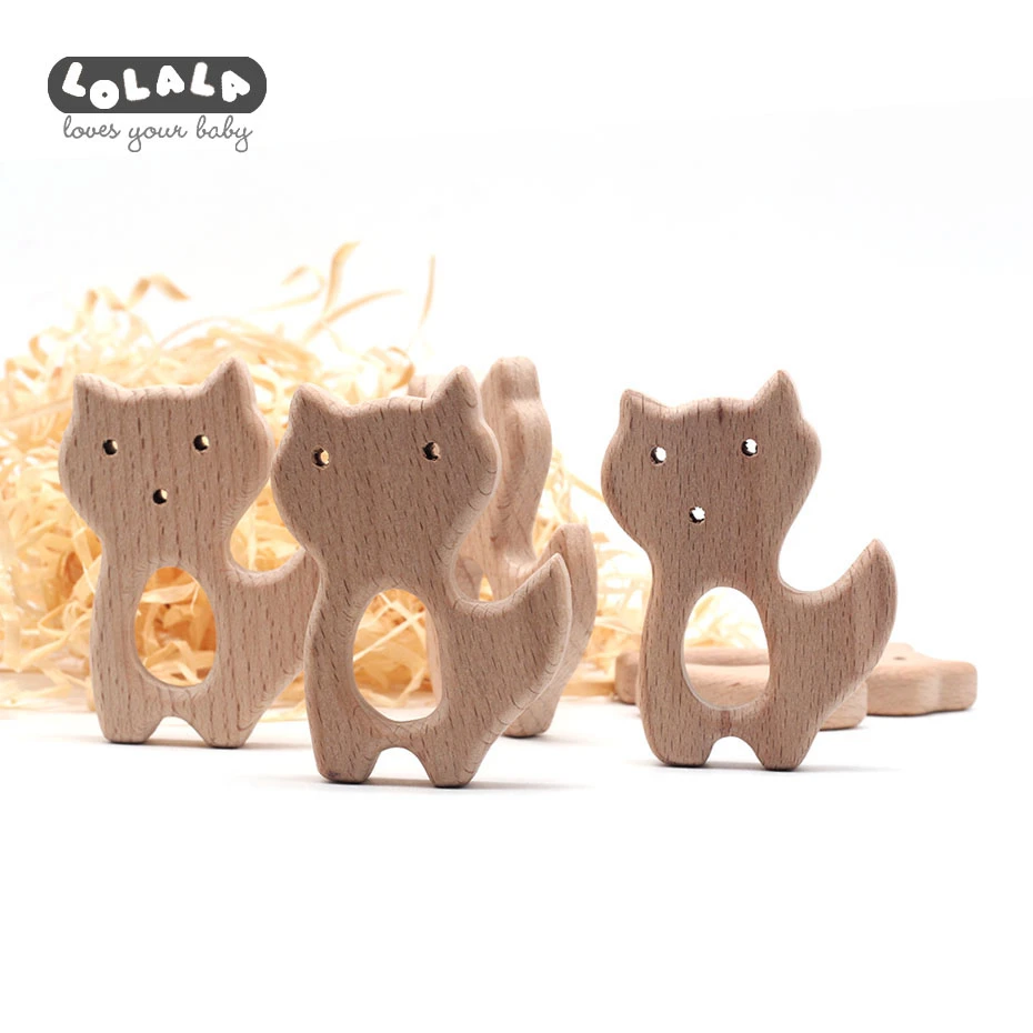 

10pcs New Safety Animal Shape Baby Teether Teething Toys Food Grade Beech Teether Baby Bite Wooden Color Tooth Dental Care Toys