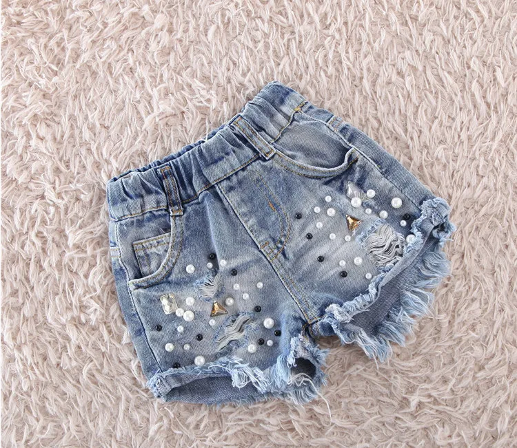 New Baby Girls Denim Shorts Fashion Pearl Hole Jeans pants Soft Summer Children Jean Hot Kids Clothing Gifts | Детская одежда и