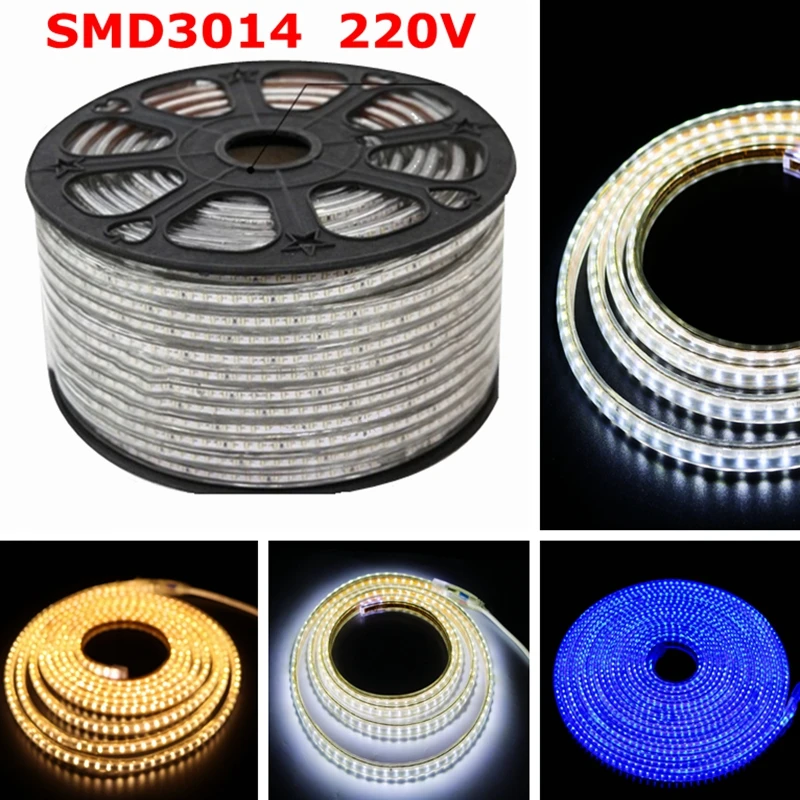 

DHL Waterproof 220V Led Strip 3014 SMD IP67 120Leds/M Flexible LED Tape Light With 220V EU Power plug 30M 40M 50M 100M