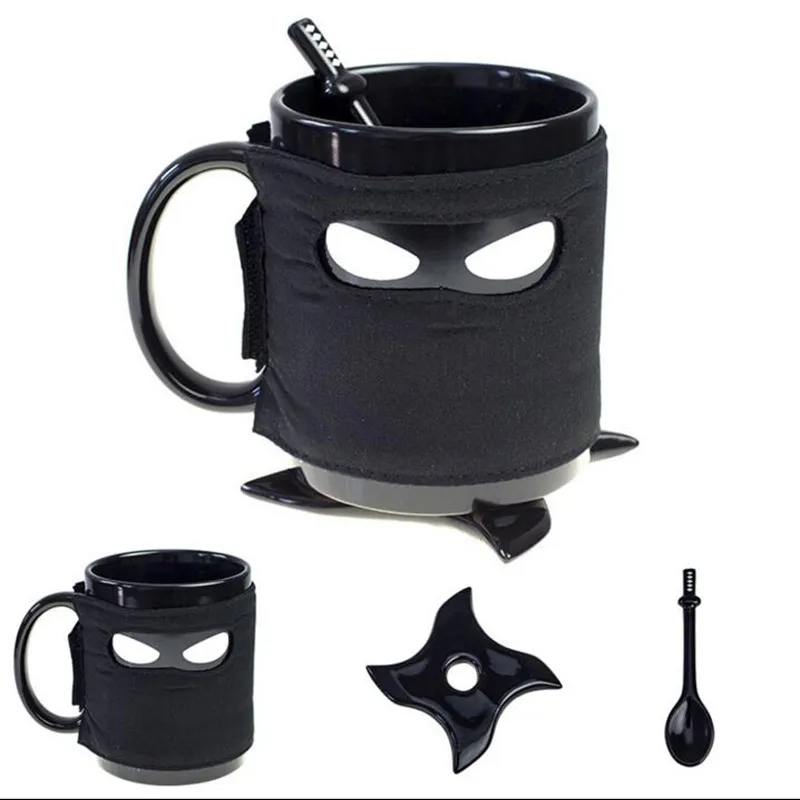Акция! 1 шт. кружка с изображением ниндзя черной маской ложкой и мечом|mug black|ceramic
