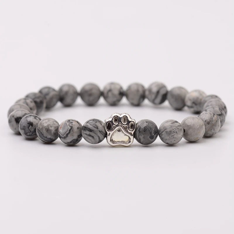 Natural Wood Beaded Bracelets Men Jewelry Homme Fashion Bear Paw Prayer Black Lava Stone Bracelet For Women Yoga AB278 images - 6