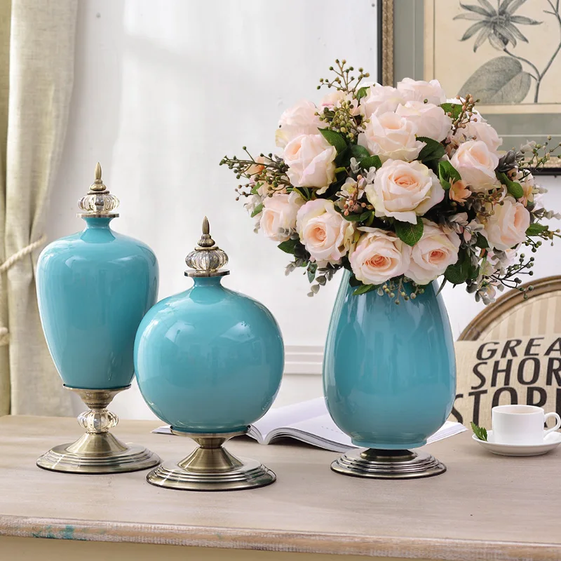 

European Ceramic Vase ornaments rose floral floral decorations Home Furnishing living room table simulation package