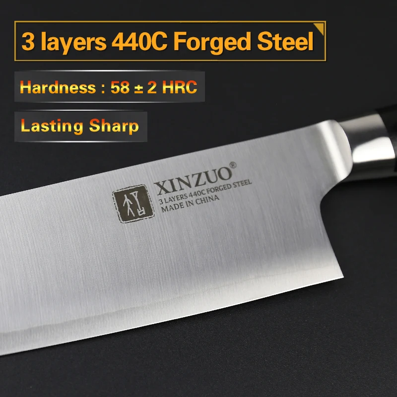 XINZUO 7 ''дюймовый нарезки Ножи 3 слоя 440C одетый Нержавеющая сталь Кухня ножи шеф