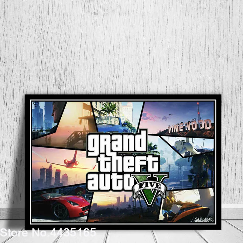 Светло-желтый Grand Theft Auto V видео игры GTA 5 художественный плакат печать на холсте настенная живопись для гостиной домашний декор плакаты и принты - Цвет: Светло-желтый