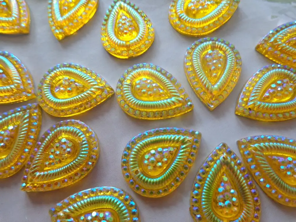 

100pcs 13*18mm Golden yellow AB colour colour stones water drop shape Sew on rhinestones Accessories Strass gem stones beads