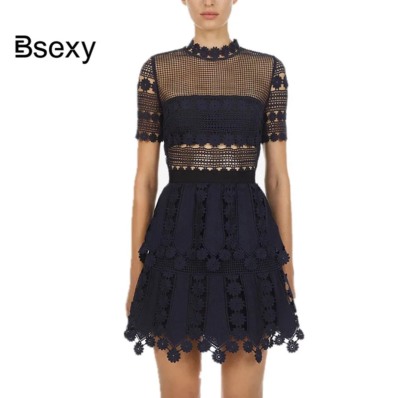 Летнее платье 2019 сексуальный прозрачный короткие рукава опояска женское кружево