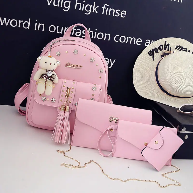 Amberler Fashion Women PU Leather Backpack Large Capacity Ladies Shoulder Travel Backpacks For Teenage Girls School Bags Female - Цвет: Розовый
