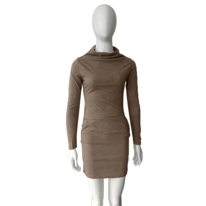 Women Ladies Dress Fashion Solid color long sleeve high collar Package Hip Slim Mini Pencil Business vestidos de verano Y* | Женская