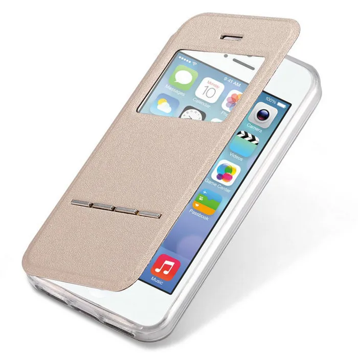 Чехол с сенсорным окошком для iPhone 4 4G 4S откидной из матовой искусственной кожи +