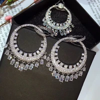 new fashion popular luxury fan shape full pave crystal zircon earrings fashion jewelry sets for women