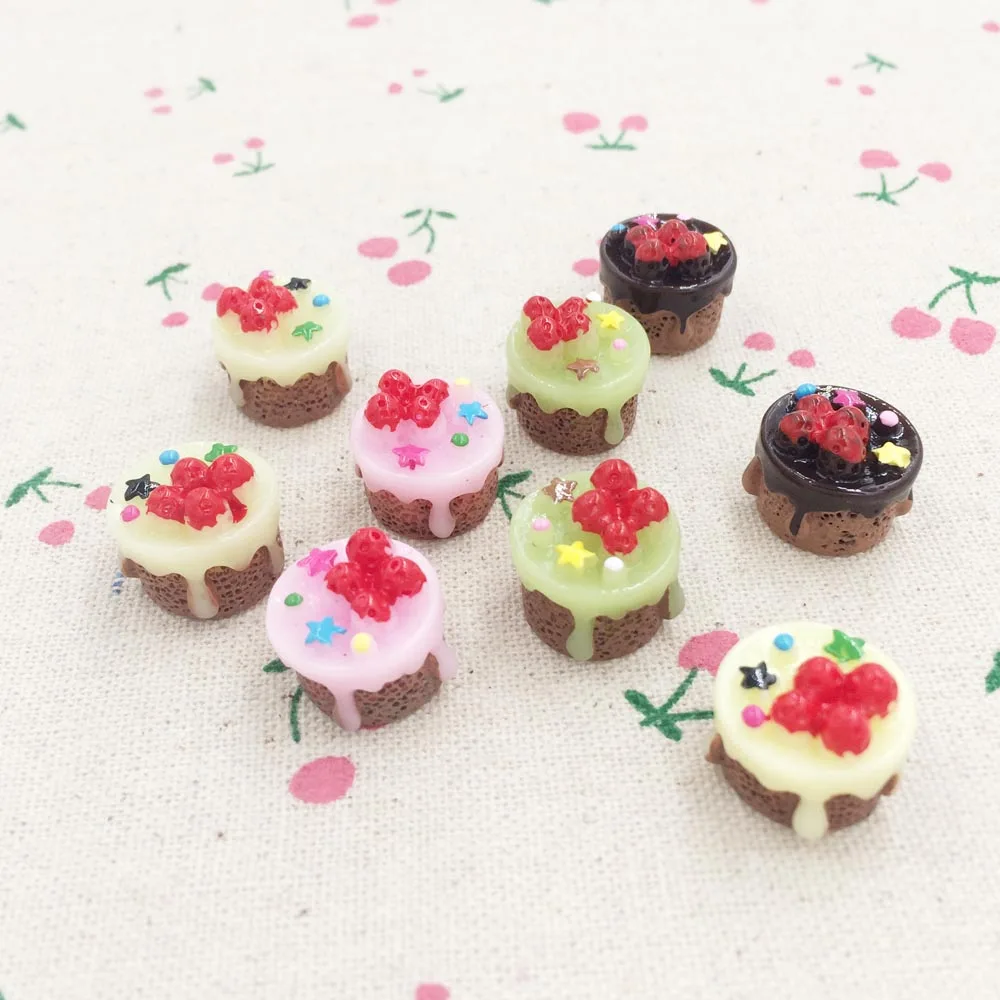 

10 Pieces Mixed Color Resin Flat Back Flatback Cabochon Kawaii Miniature Fake Food Cake DIY Craft Decoration For Dollhouse 15mm