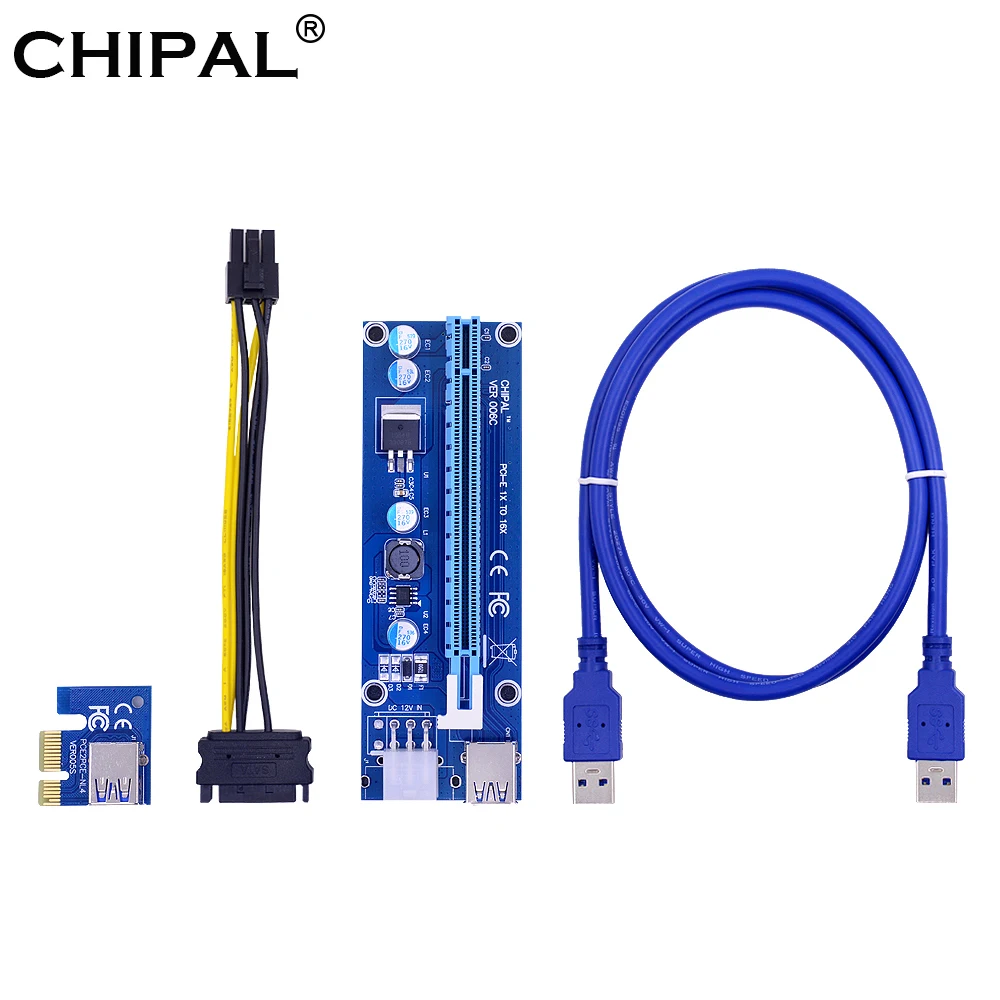 CHIPAL 20 шт. 1 м PCIe PCI E Райзер карта Express 1x до 16x + USB3.0 кабель передачи данных SATA к 6Pin