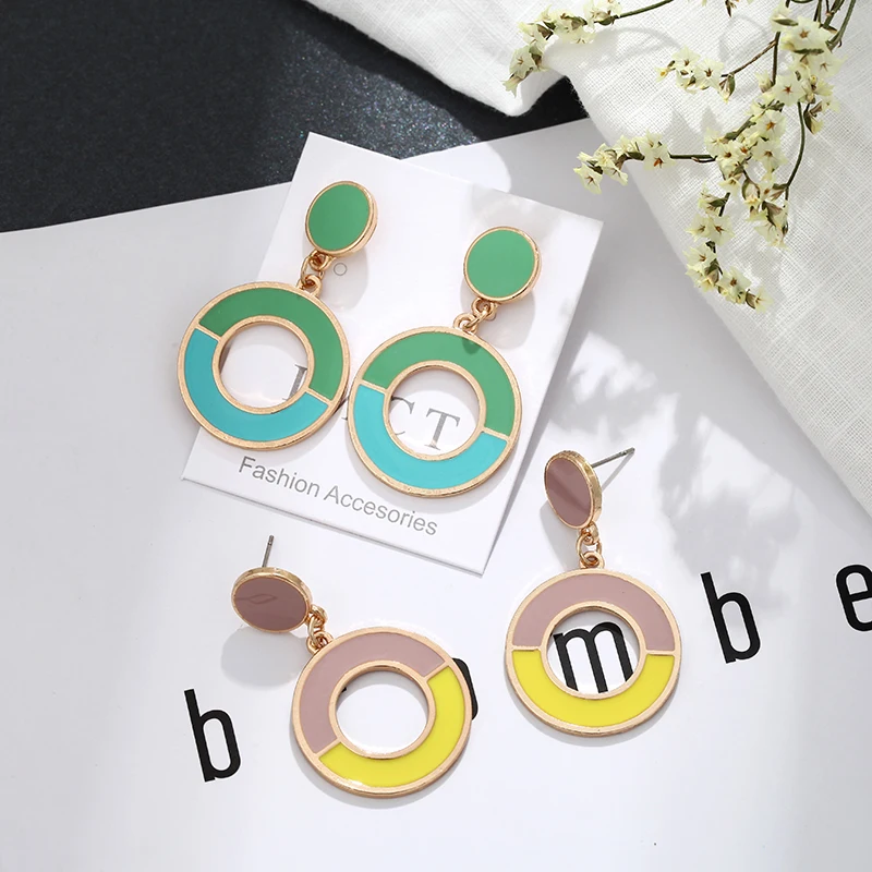 Женские круглые висячие серьги Oorbellen Aretes De Mujer розовые и желтые в Корейском стиле