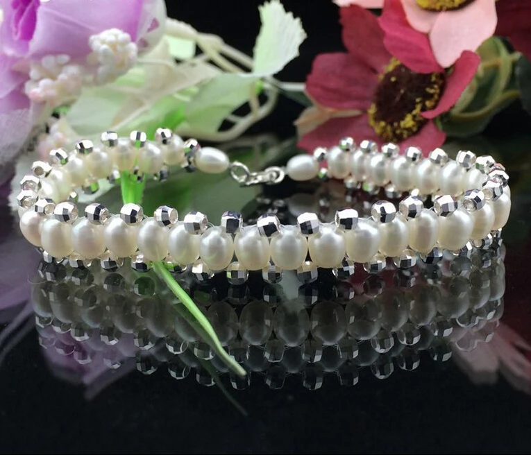 ZCD браслет 520 + подлинный 4-5 мм метров безупречный натуральный пресноводный жемчуг
