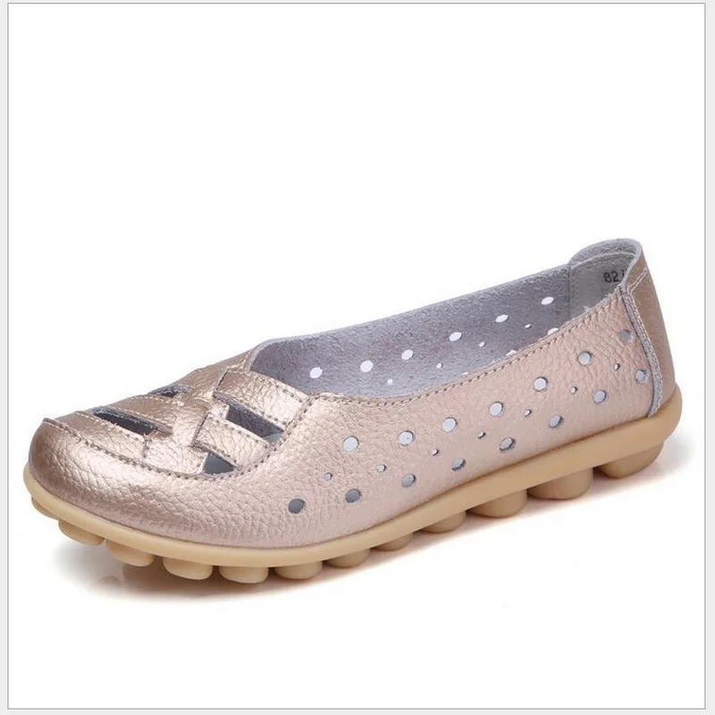 2021 Summer New Fashion Round Toe Women Flats Genuine Leather Loafers Shoes Cut-outs Leisure Flat Woman Casual Shoes