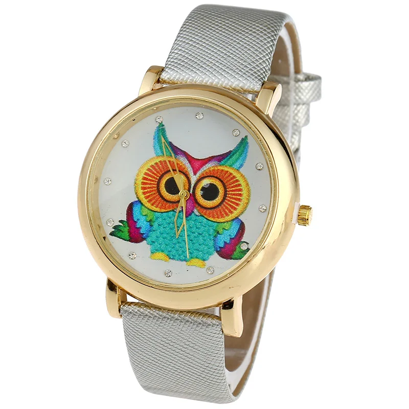 Gnova Platinum Women Watch Big Dial PU Leather Retro Blue Owl Ethnic Fashion Quartz Wristwatch clock para dama Relogio A944 | Наручные