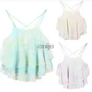 Free shipping summer sexy women's shirt.2015 new of the multi colored tie dyed T shirt double chiffon halter vest ST195|shirt software|shirt