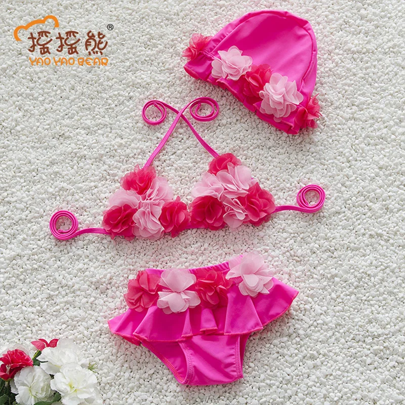 3 шт. детские кружевные бикини с юбкой и шапочкой|baby girl swimwear|baby bathbaby swimsuit |