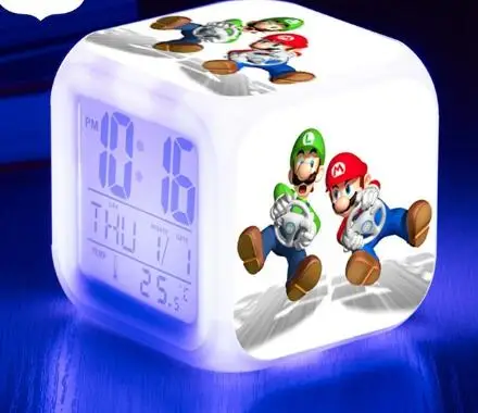 Светодиодный Будильник, 7 цветов, супер часы Mario, сменные цифровые часы, мигающие электронные настольные часы, reloj despertador, подарок на Рождество