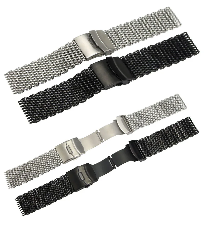 ZLIMSN Milanese Bracelets 22mm 24mm Silvery Black Mesh Watch Band Sport Watchbands Steel Replacement Men Watch Accessories