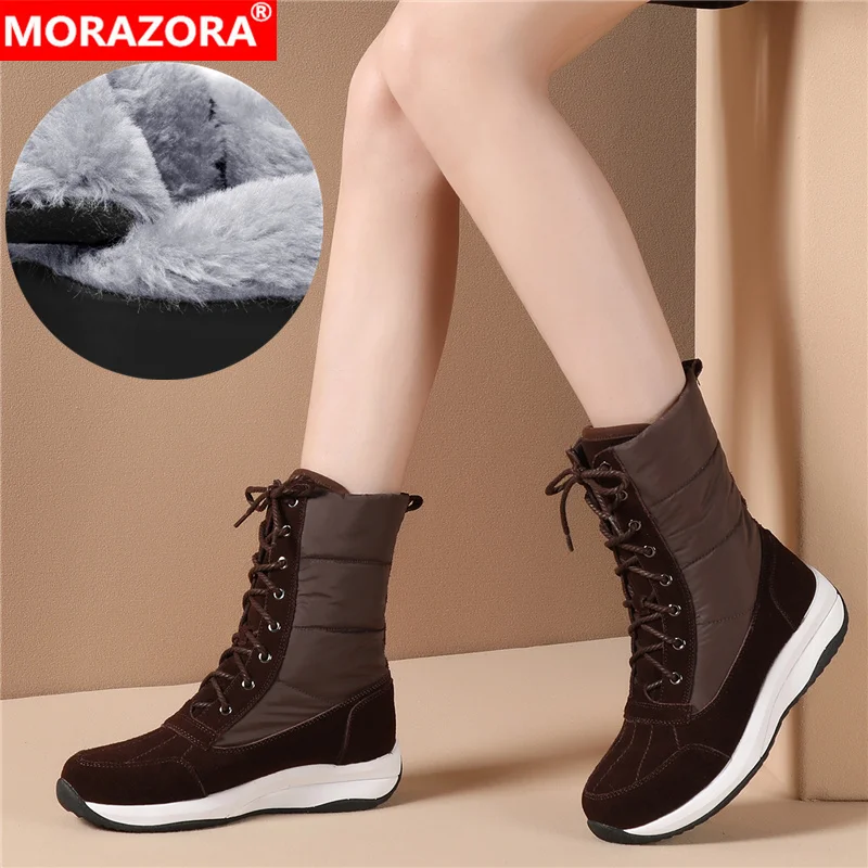 MORAZORA/2020 новые женские ботильоны из замши и кожи водонепроницаемые зимние ботинки