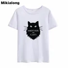 Футболка Mikialong Женская хлопковая с коротким рукавом, топ с графическим рисунком матери кошки, черная белая, лето 2018