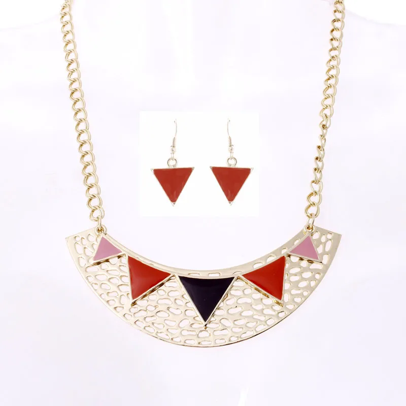 Позолоченные ожерелья эмалевые и серьги набор золотых ожерелий модные ювелирные