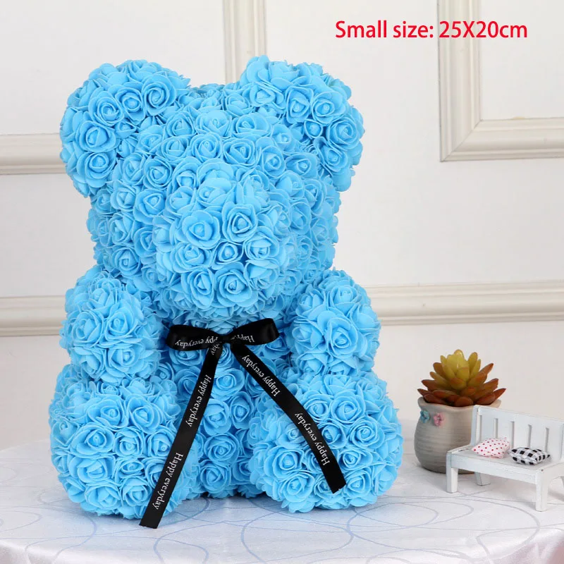 Small size blue 25/40 см с принтом в виде сердец и большими красными Тэдди медведь цветок розы искусственные украшения Рождественские подарки для Для женщин подарок на день Святого Валентина - Цвет: Small size blue