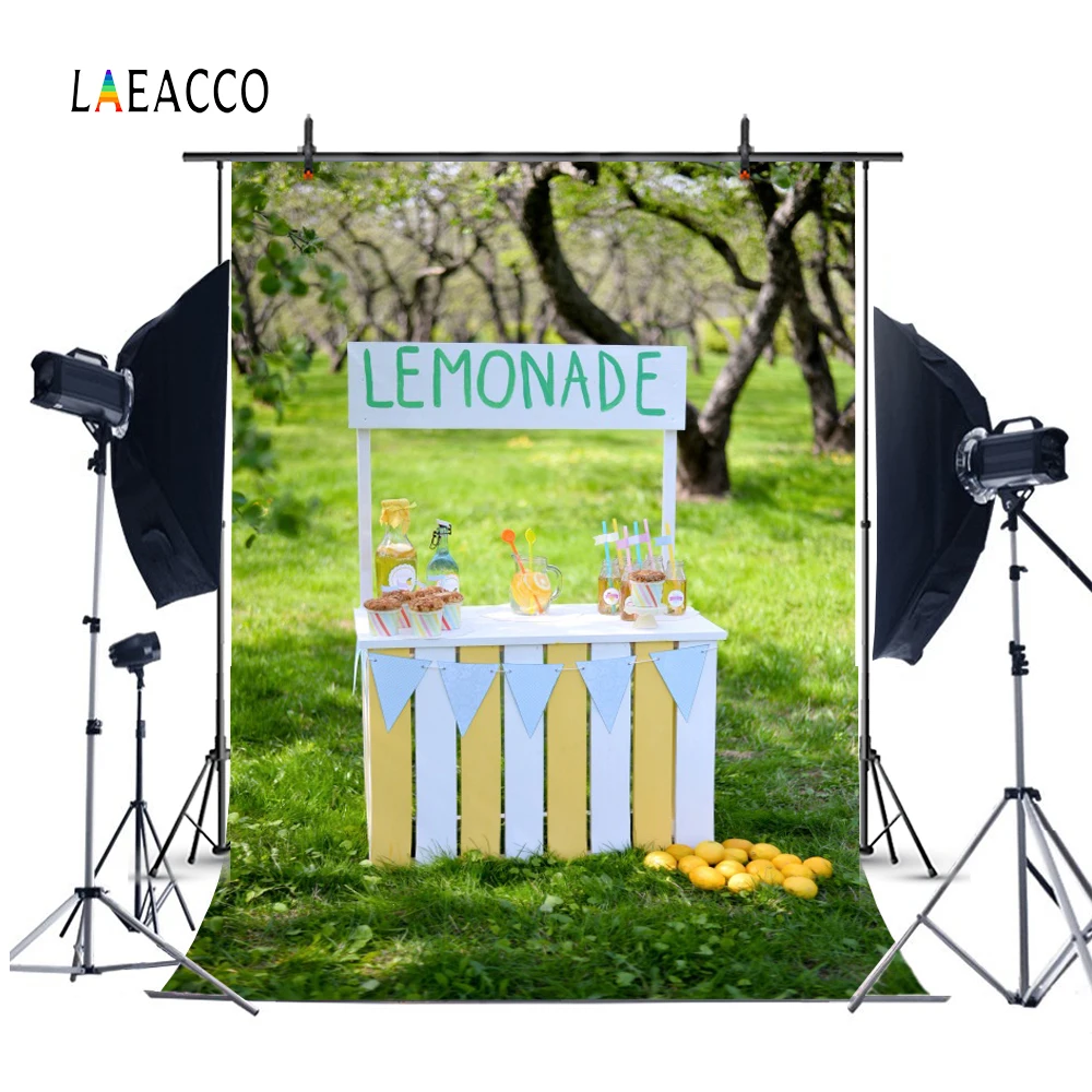 Laeacco фотофоны зеленая Весенняя трава стенд Lemonade магазин дерево детский портрет